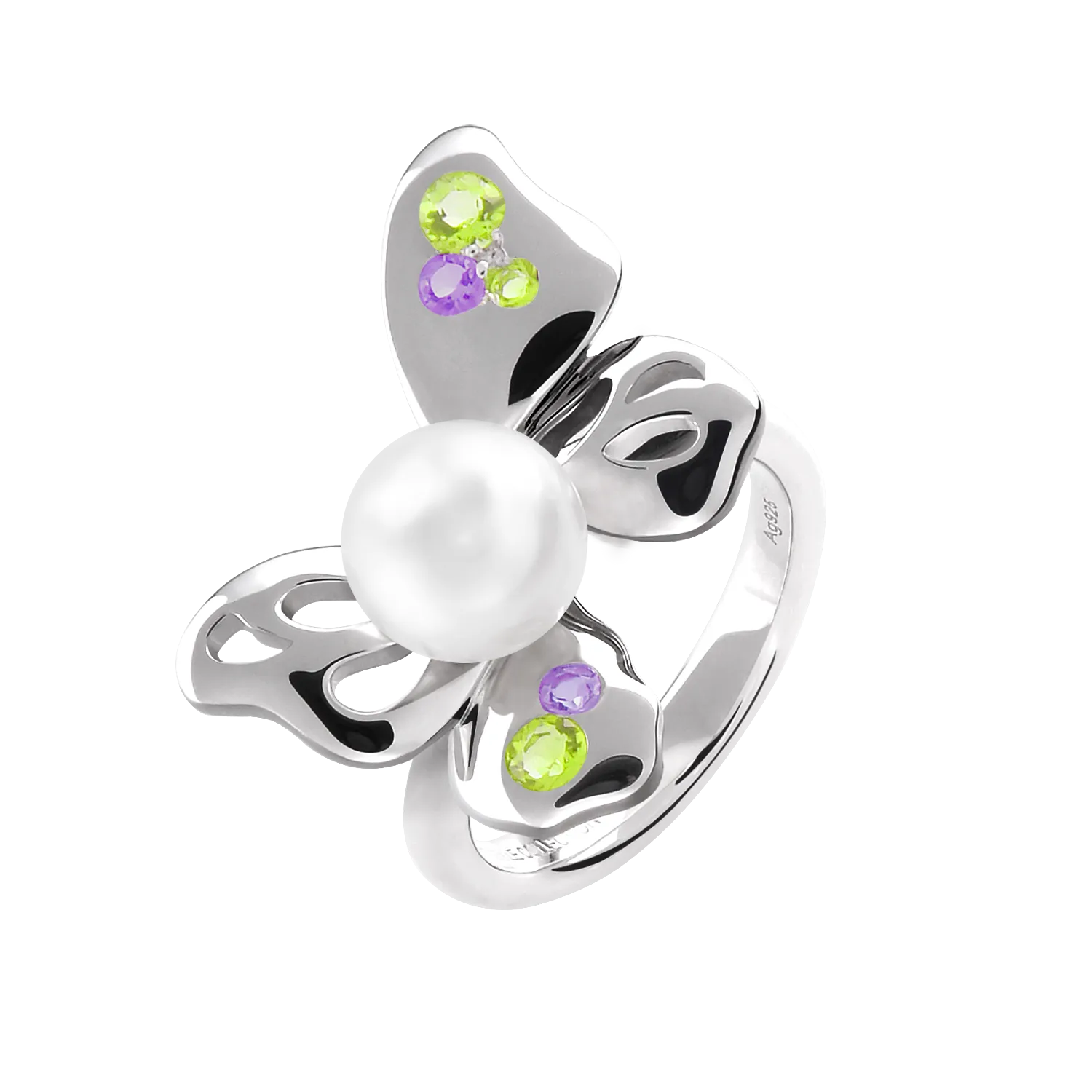 【BUTTERFLY】925 Sterling Silver Purple & Green Gemstone Ring