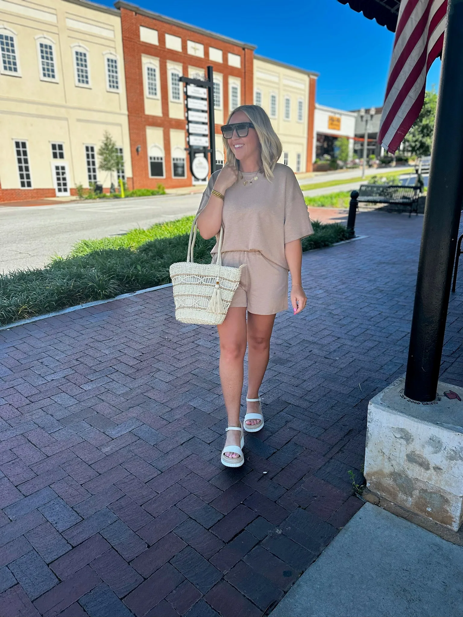 Casual Day Textured Knit Top and Short Set-Taupe