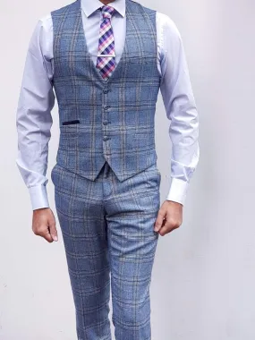 Cavani Brendan Blue Sim Fit check Waistcoat