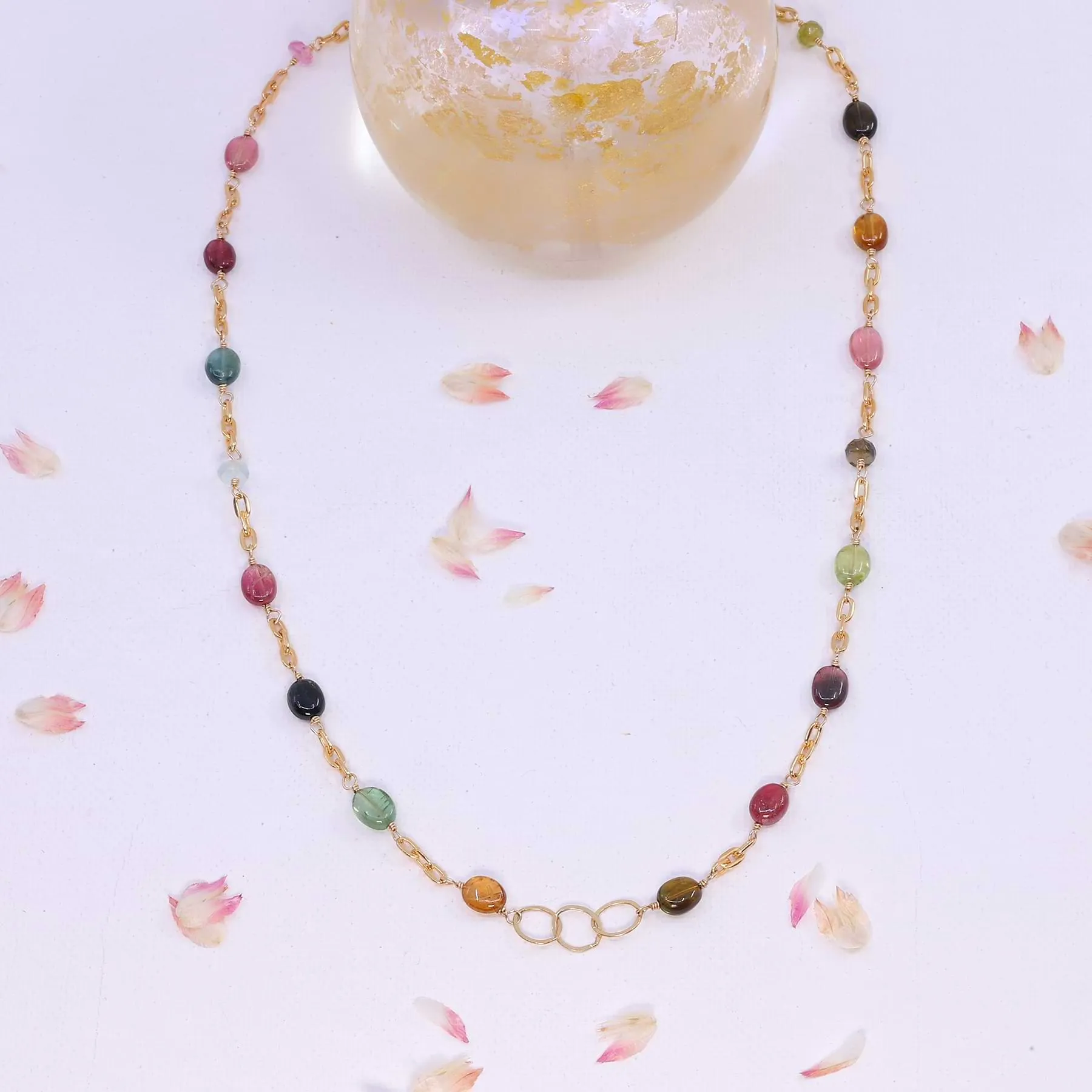 Chelsea - Multi Tourmaline Gold Chain Link Necklace