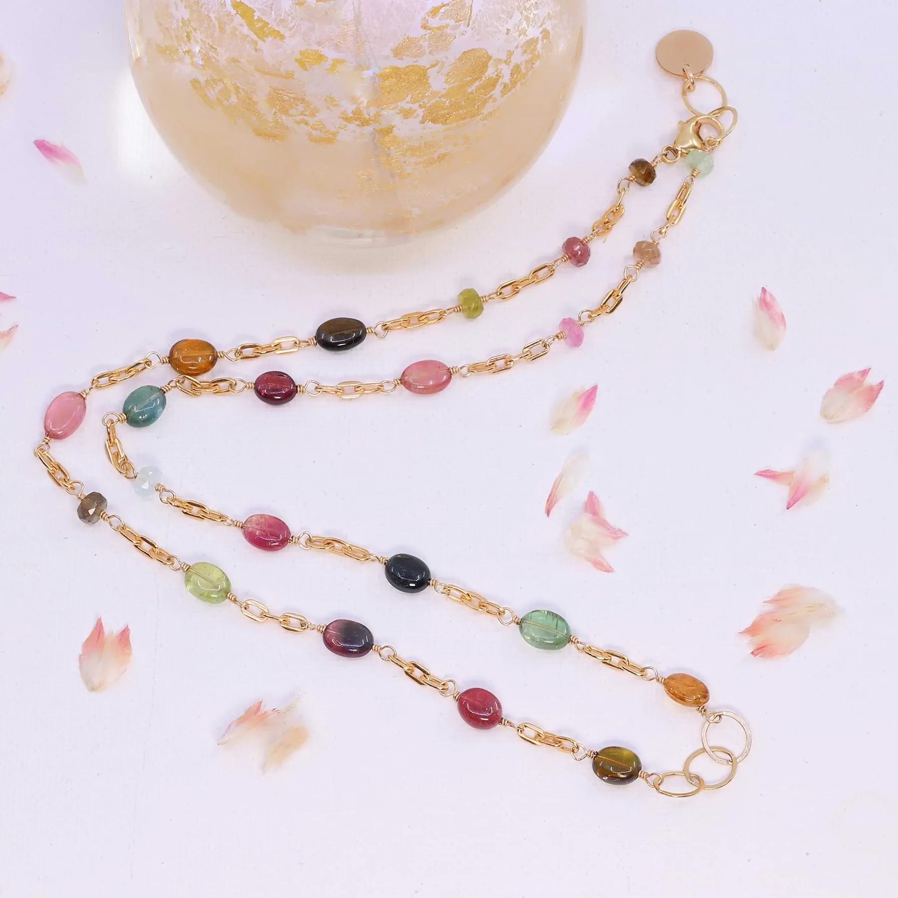 Chelsea - Multi Tourmaline Gold Chain Link Necklace