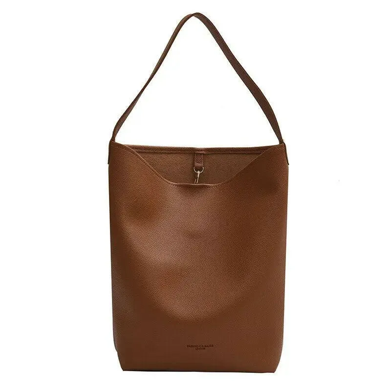 Chic PU Leather Bucket Tote Bag: Women's Daily Fashion