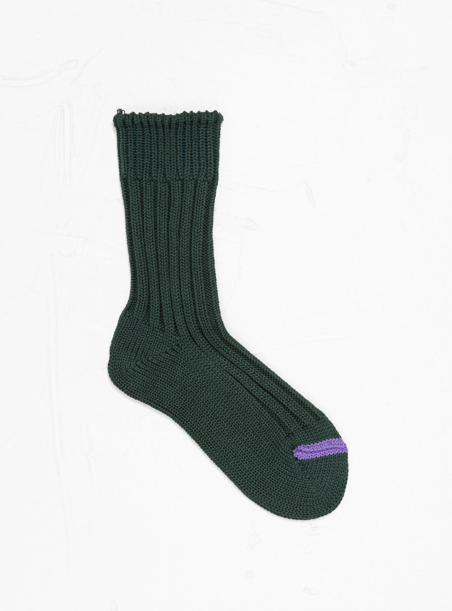 Chunky Ribbed Crew Socks Dark Green & Purple