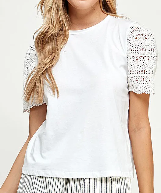 Crochet Sleeve Top - Off White