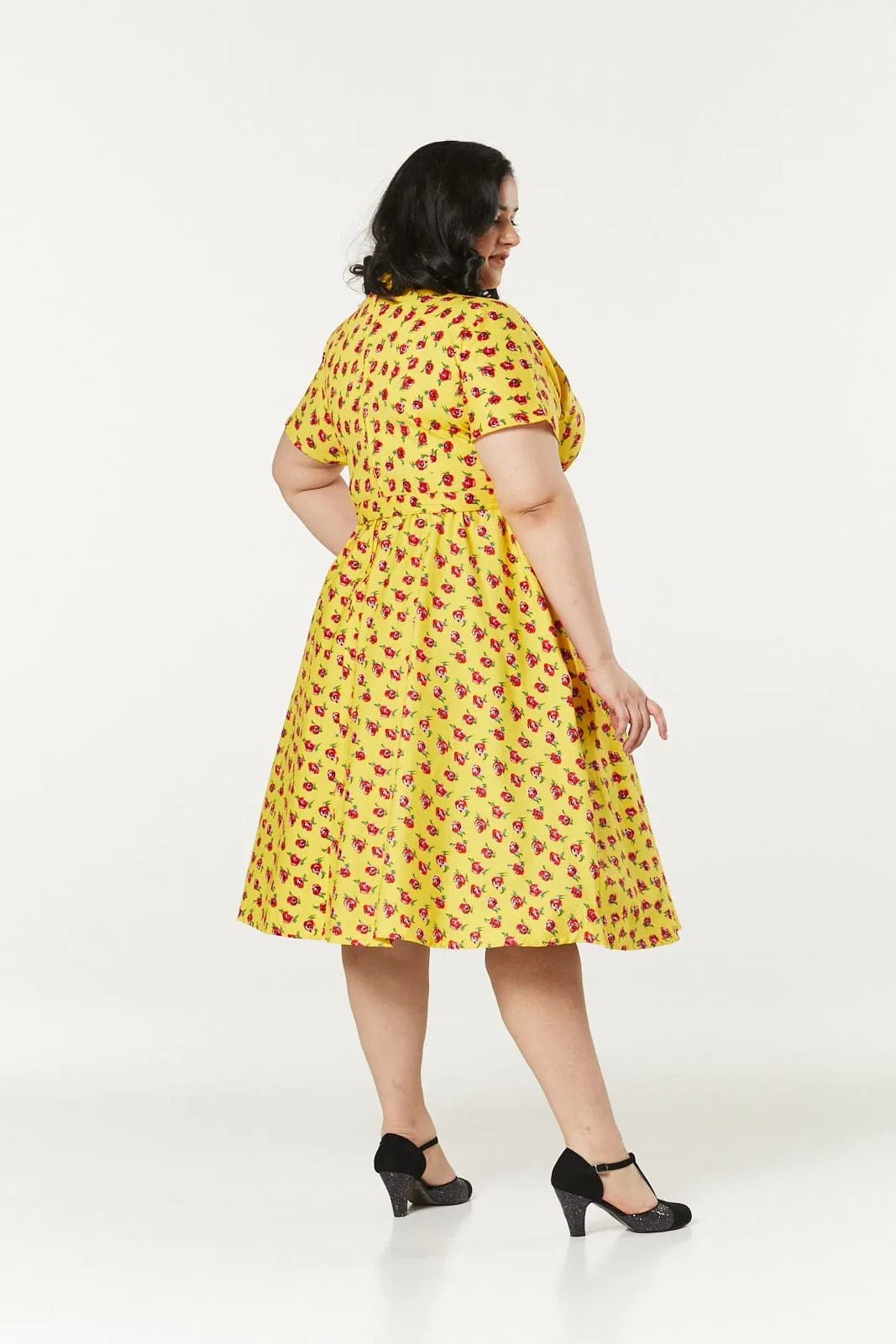 Darcey V Neck Dress Wrap Yellow and roses floral