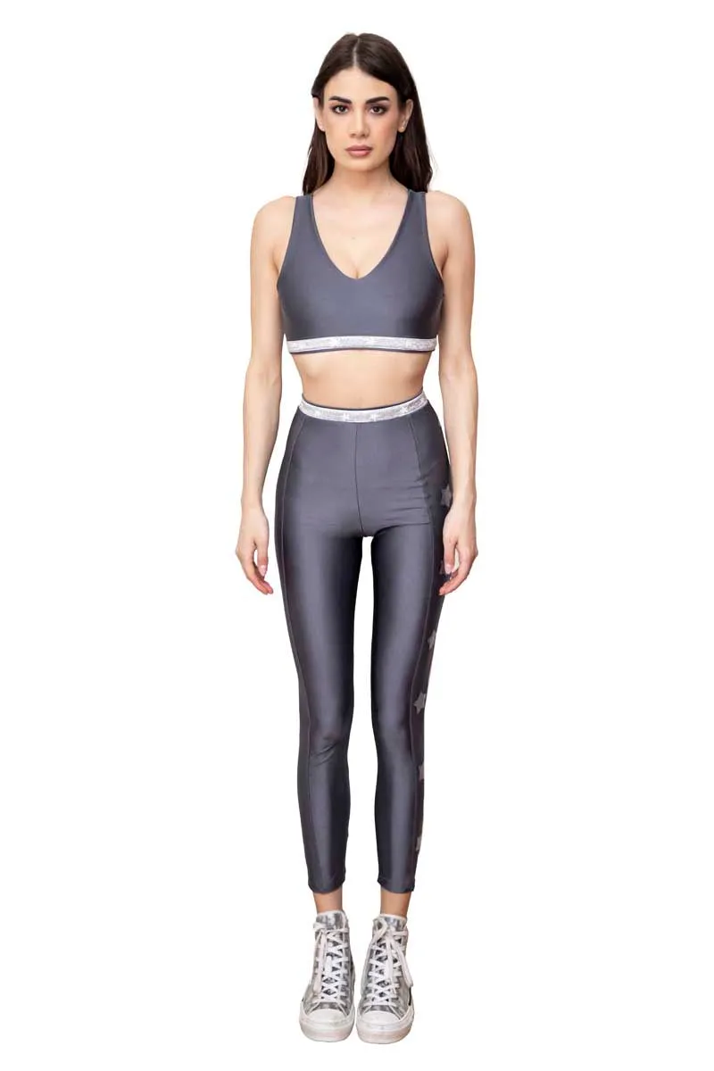 Diana Leggings a Vita Alta con Fascia e Stelle Argento