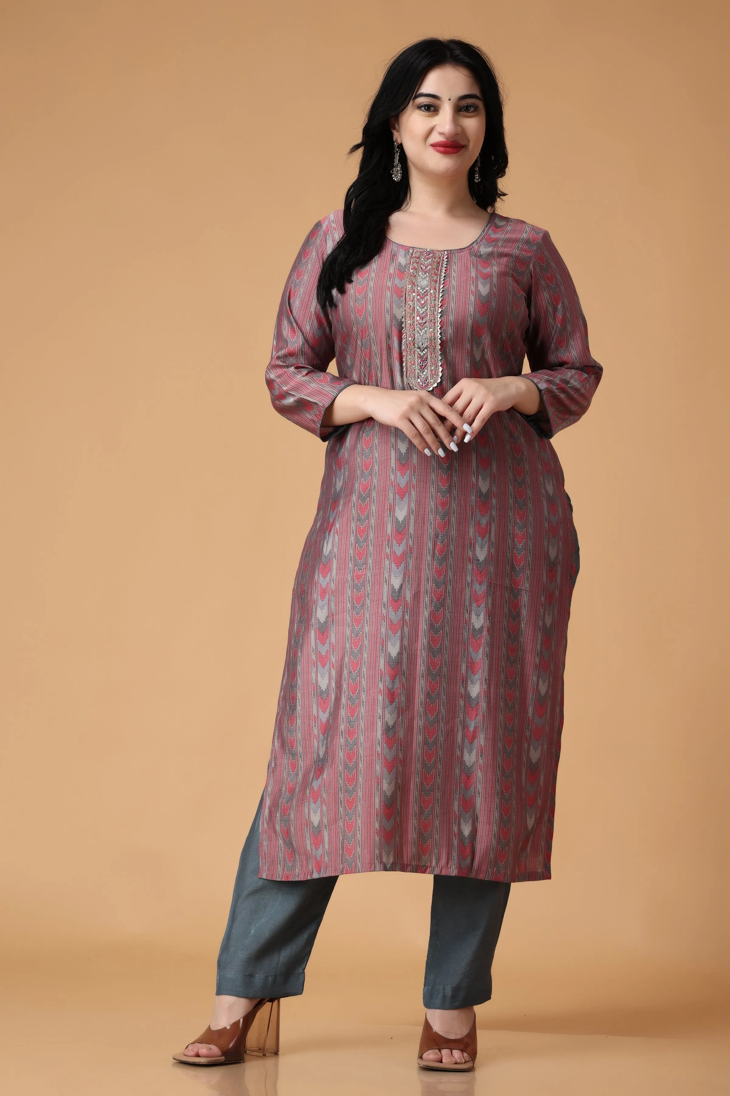 Dusty Dahlia Modal Suit With Handwork