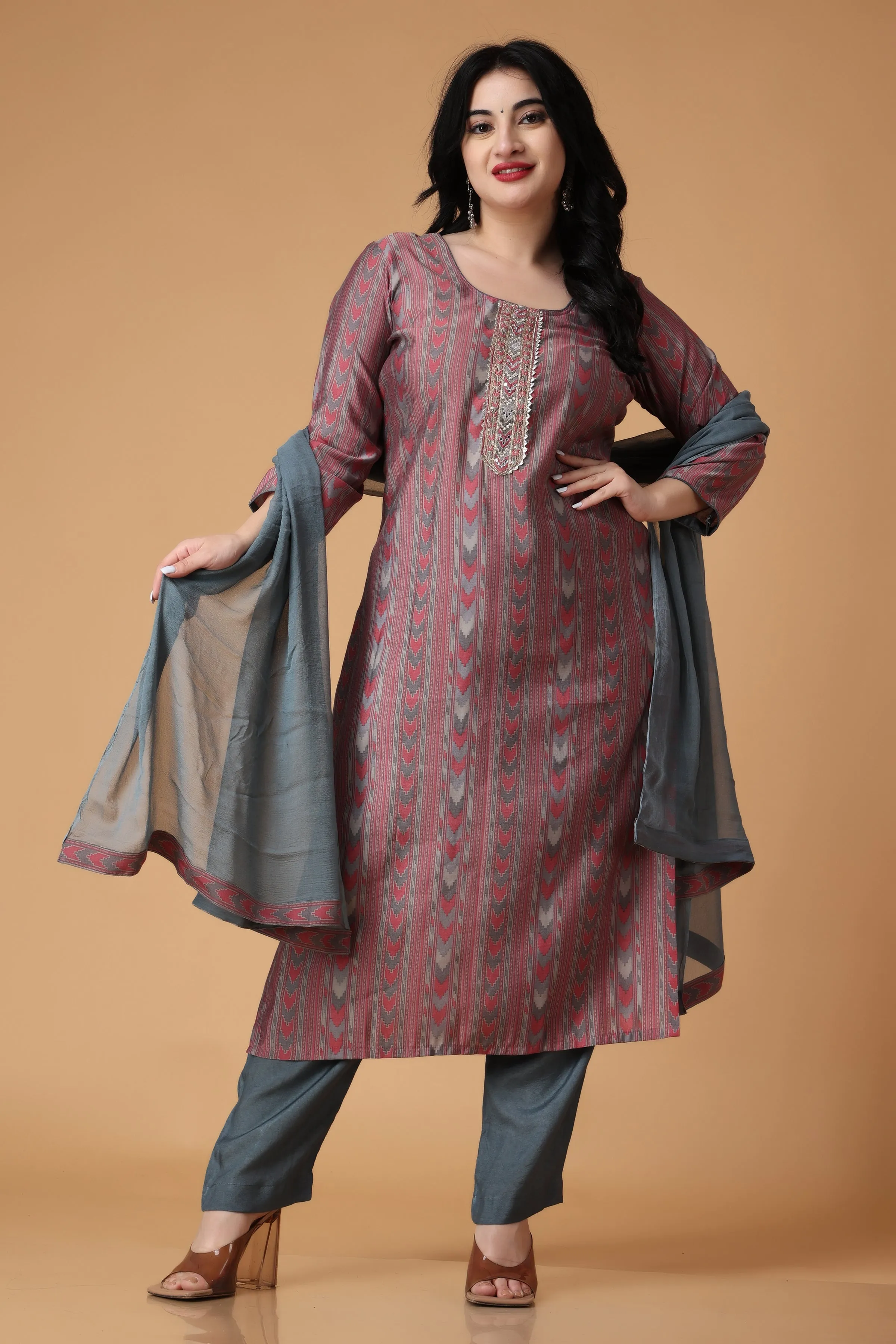 Dusty Dahlia Modal Suit With Handwork