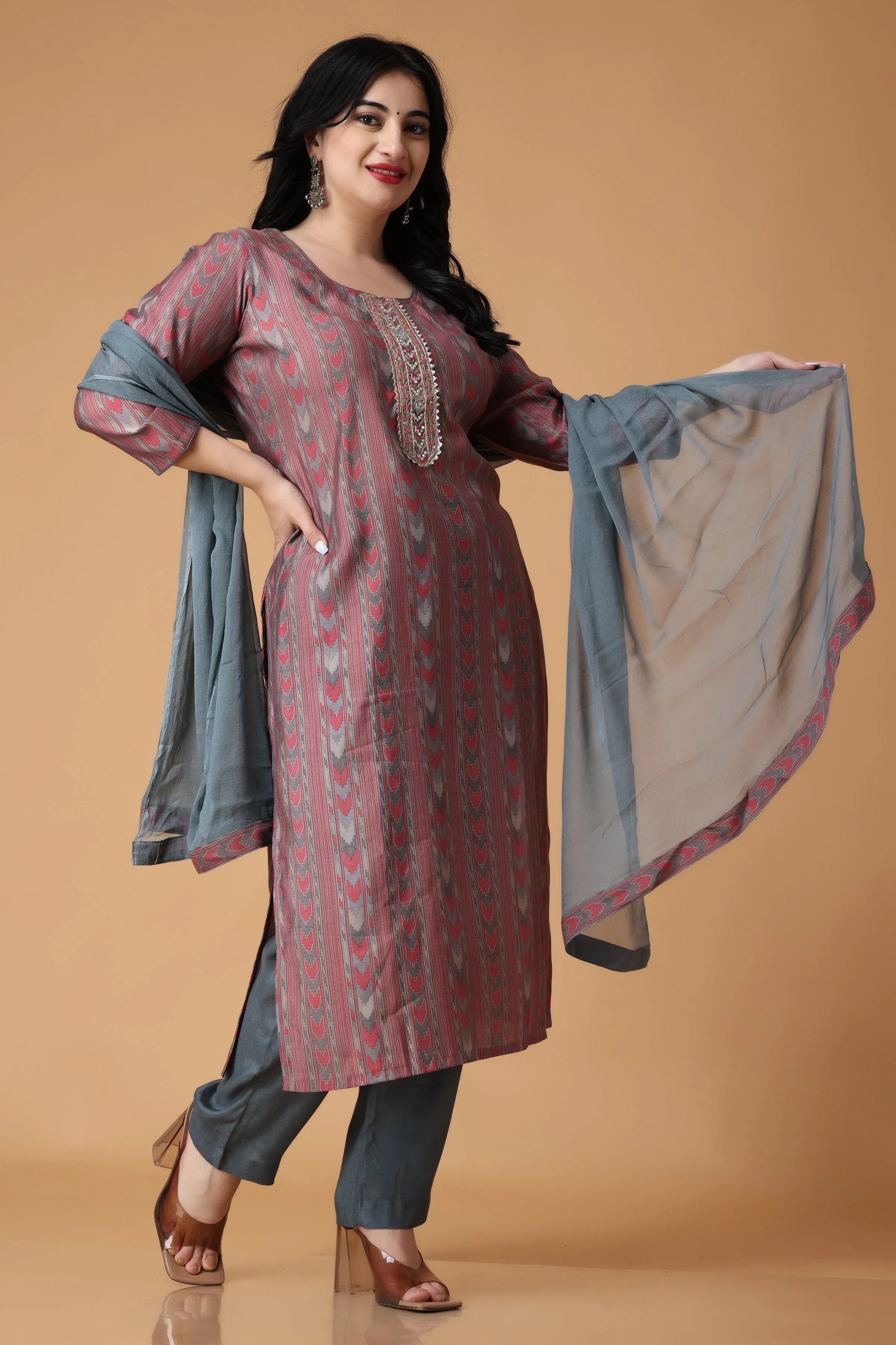 Dusty Dahlia Modal Suit With Handwork