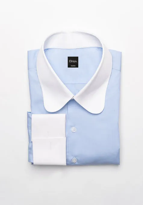 Egyptian Sky Blue Light Weight 80's Poplin Shirt - White Club Collar