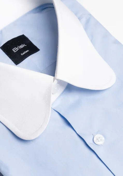 Egyptian Sky Blue Light Weight 80's Poplin Shirt - White Club Collar