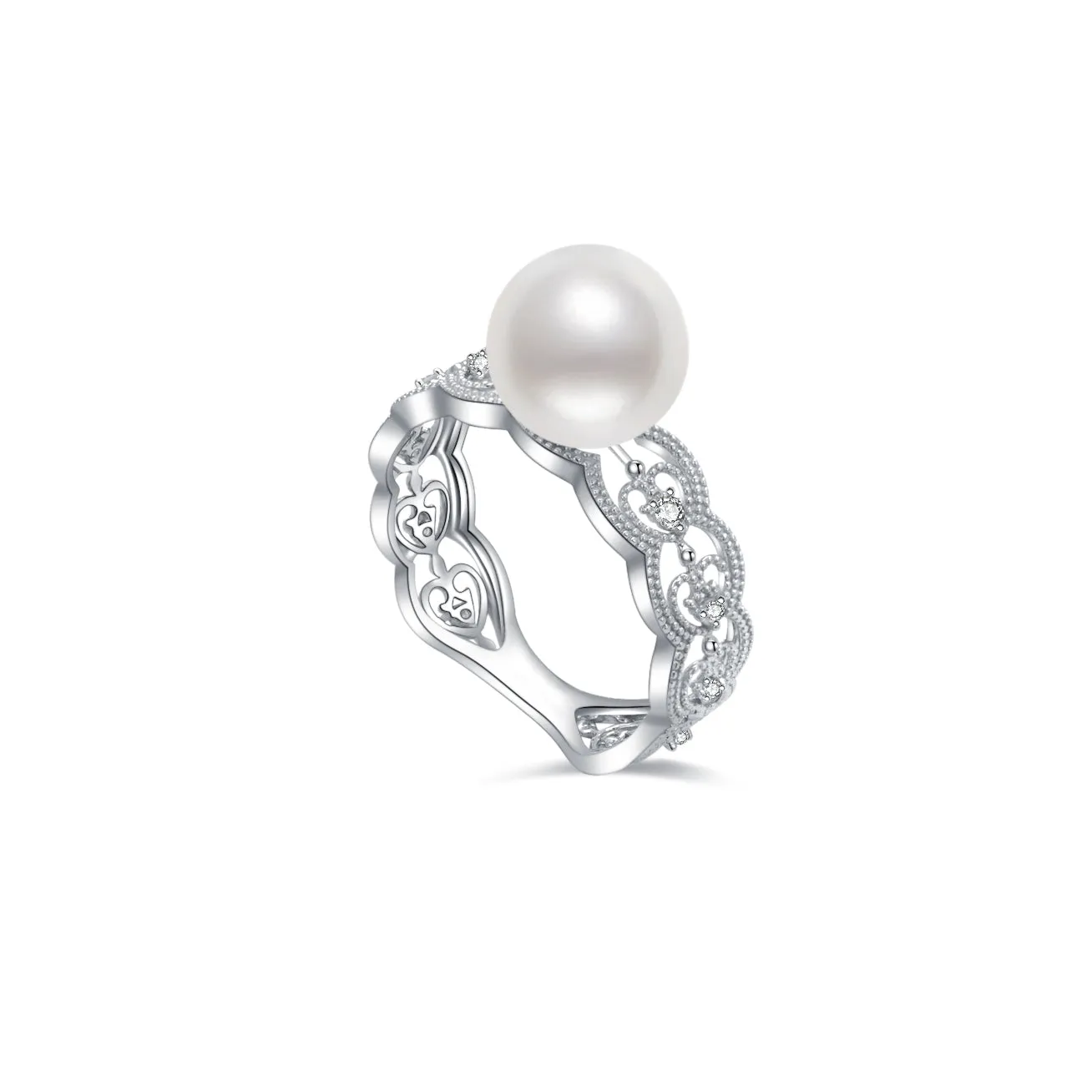 Elegant 18K Solid Gold Diamond Freshwater Pearl Ring KR00047