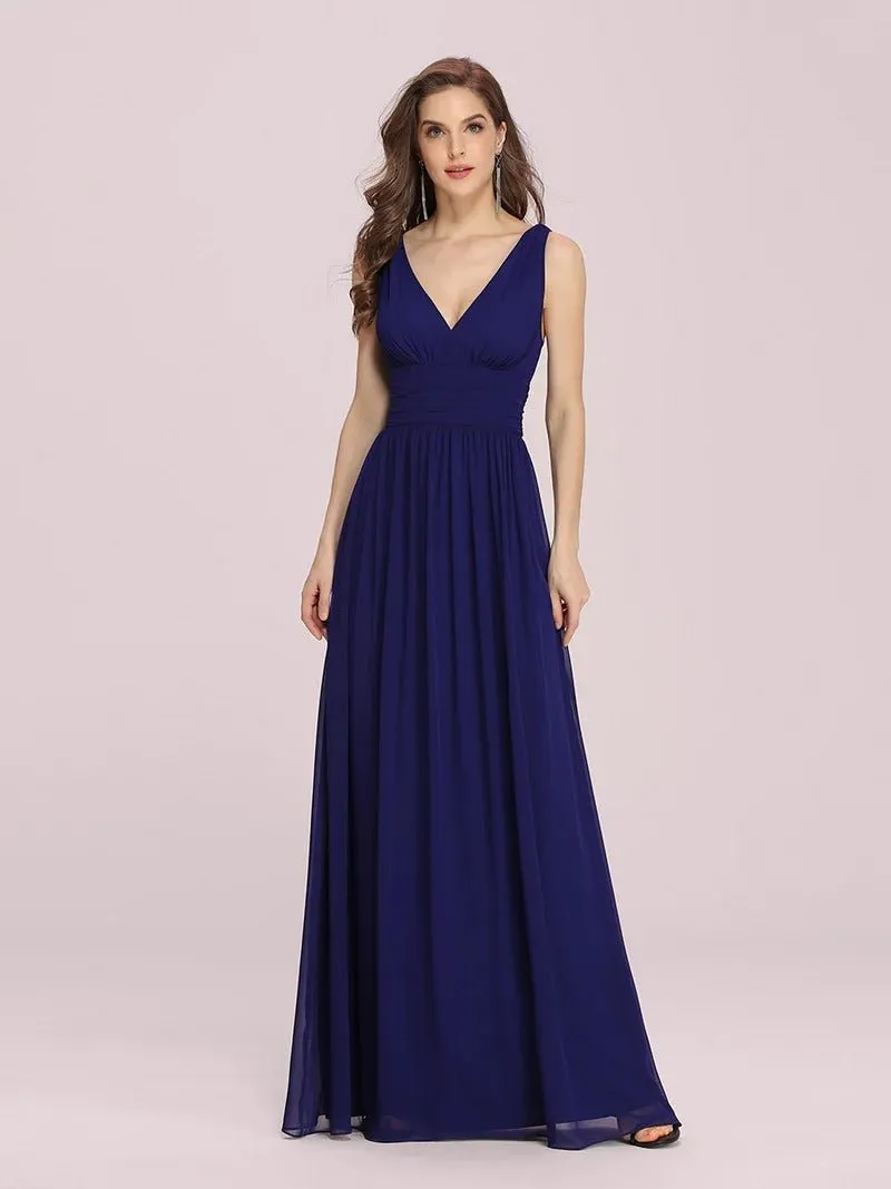 Elegant Double V-Neck Maxi Long Bridesmaid Dress