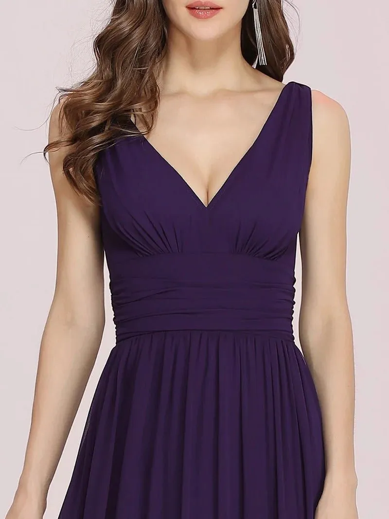 Elegant Double V-Neck Maxi Long Bridesmaid Dress