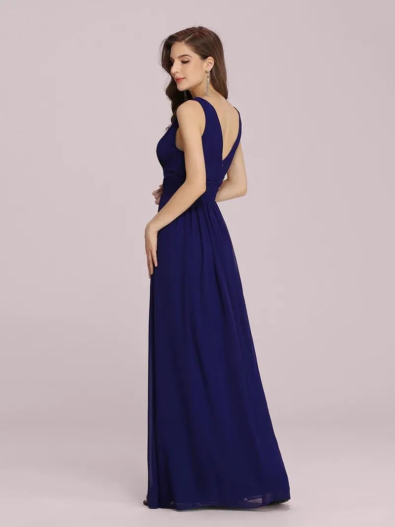 Elegant Double V-Neck Maxi Long Bridesmaid Dress