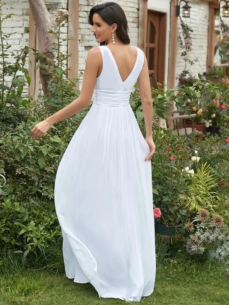 Elegant Double V-Neck Maxi Long Bridesmaid Dress