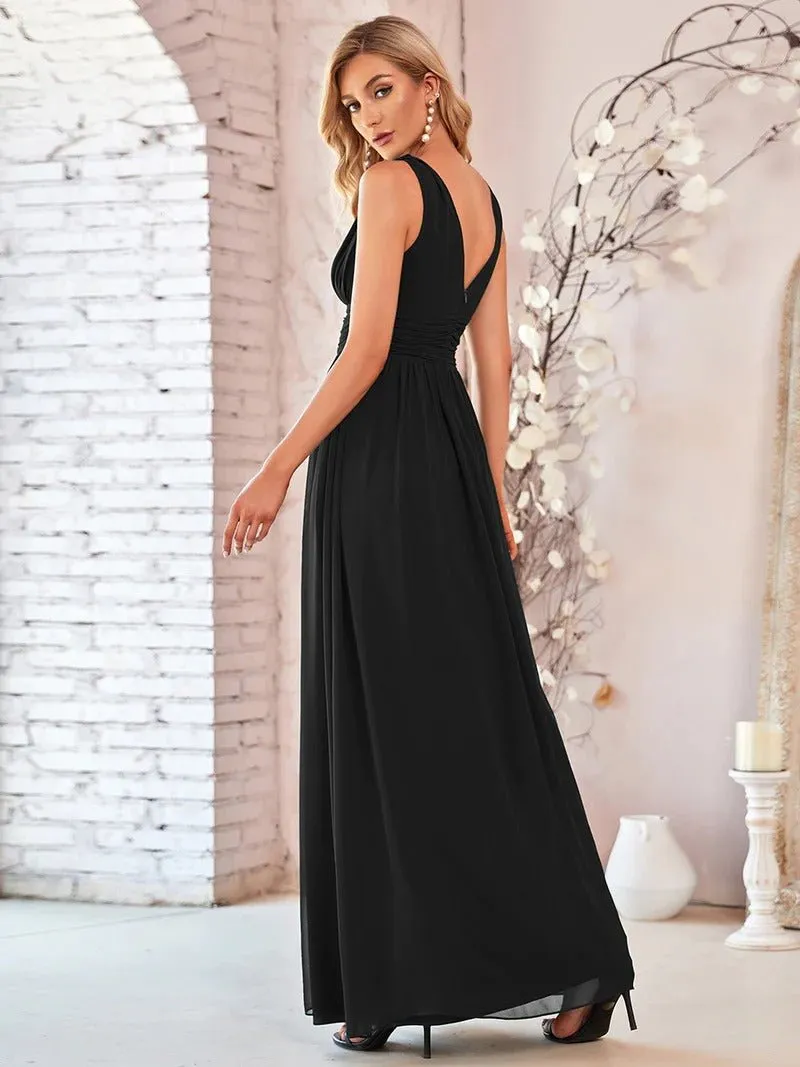 Elegant Double V-Neck Maxi Long Bridesmaid Dress