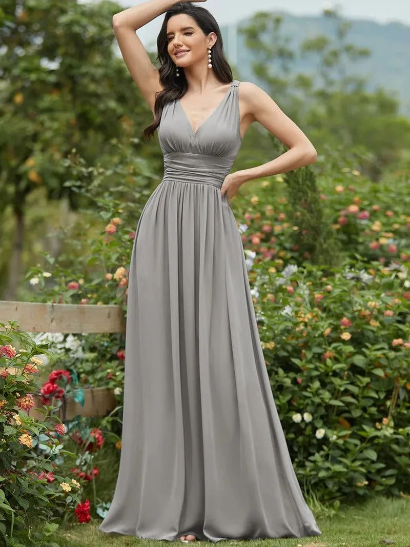 Elegant Double V-Neck Maxi Long Bridesmaid Dress