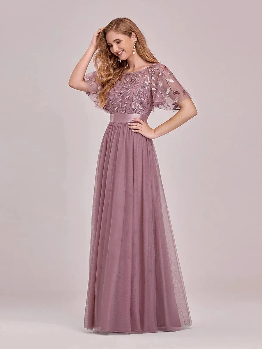 Elegant Maxi Dress with Short Sleeves in Various Colors