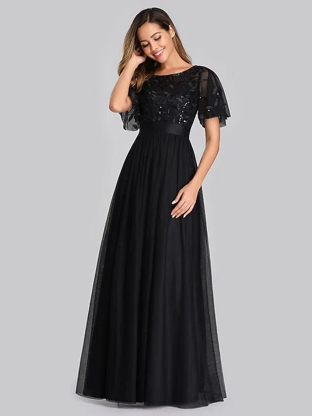 Elegant Maxi Dress with Short Sleeves in Various Colors