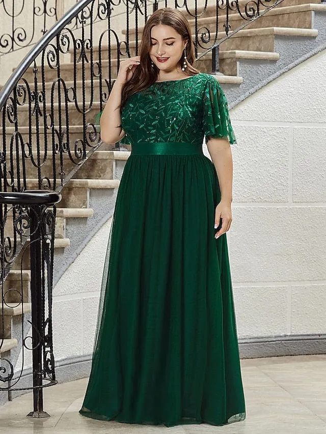 Elegant Maxi Dress with Short Sleeves in Various Colors