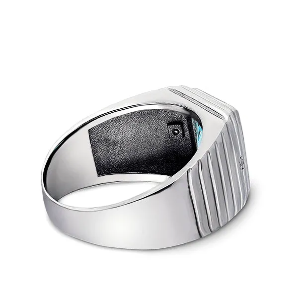 Elegant Men's Ring 925K Solid Sterling Silver & Gemstone