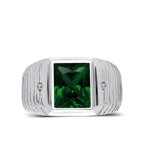 Elegant Men's Ring 925K Solid Sterling Silver & Gemstone