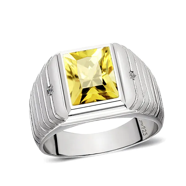 Elegant Men's Ring 925K Solid Sterling Silver & Gemstone