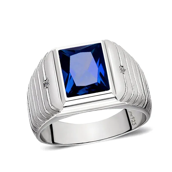 Elegant Men's Ring 925K Solid Sterling Silver & Gemstone