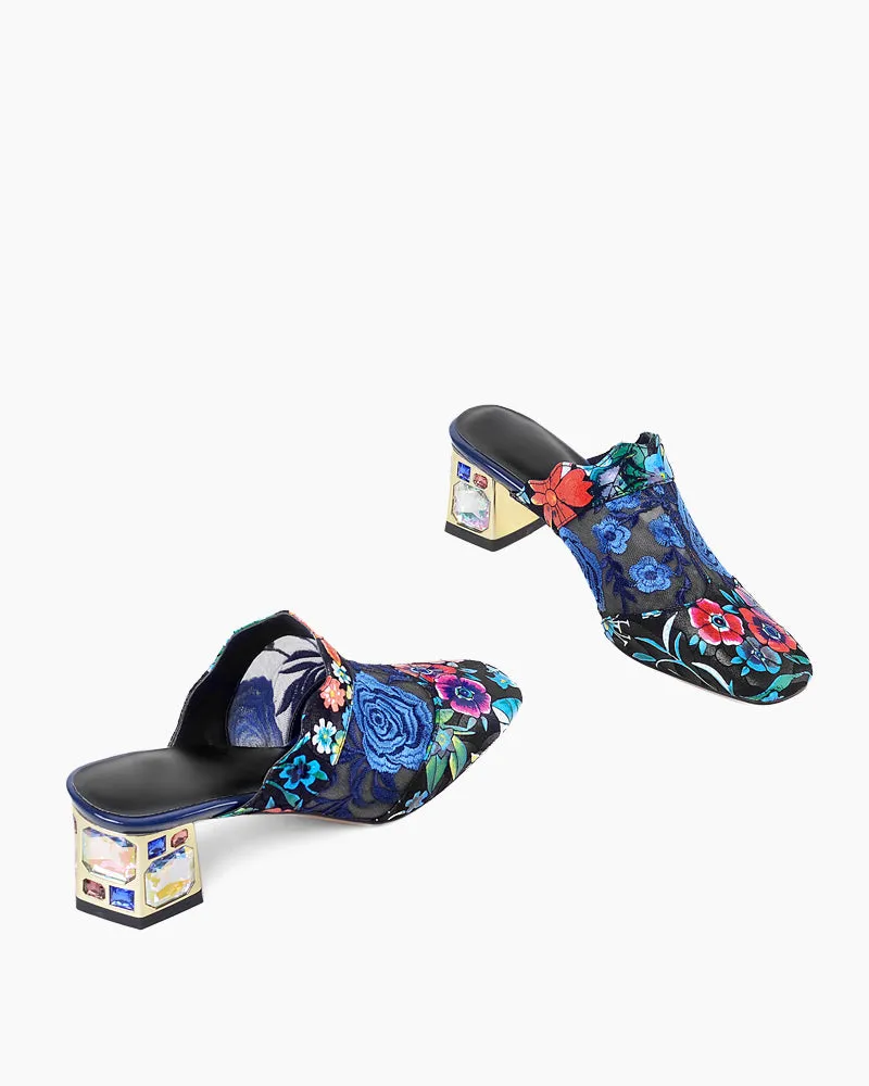 Embroidery Elegant Flowers Slip-on Slippers