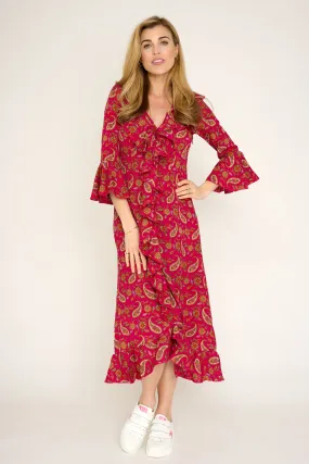 Felicity Midi Dress in Hot Pink Paisley