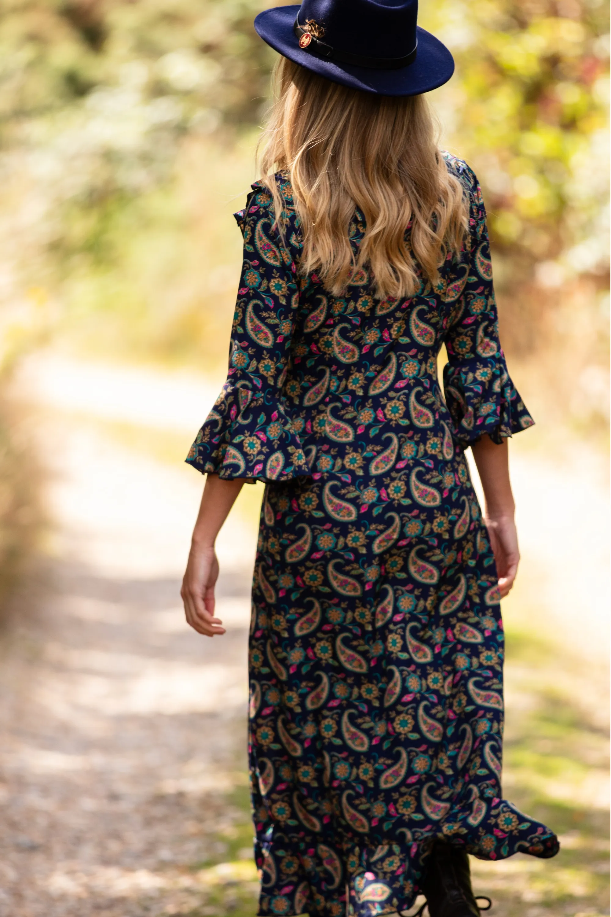 Felicity Midi Dress in Navy Paisley