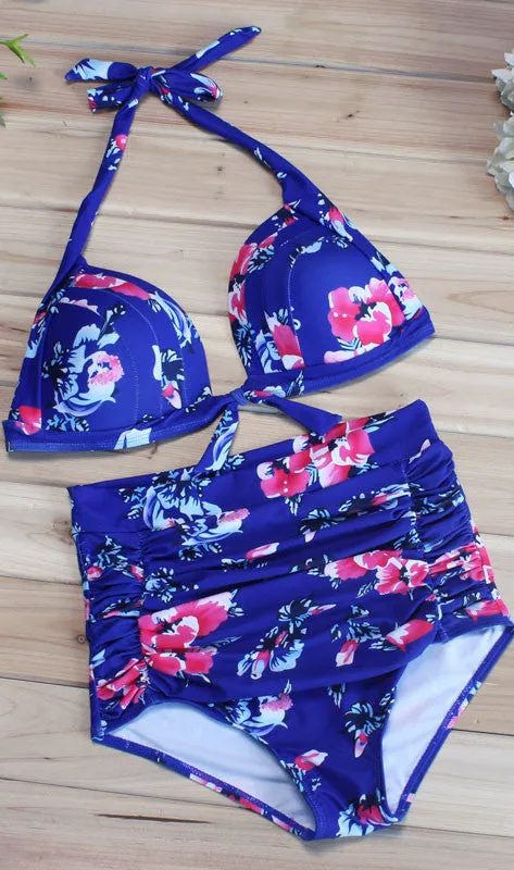 Floral High Wasit Halter Bikini Set