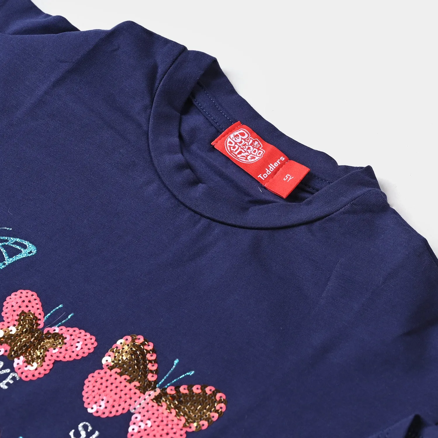 Girls Lycra Jersey T-Shirt Butterfly-NAVY