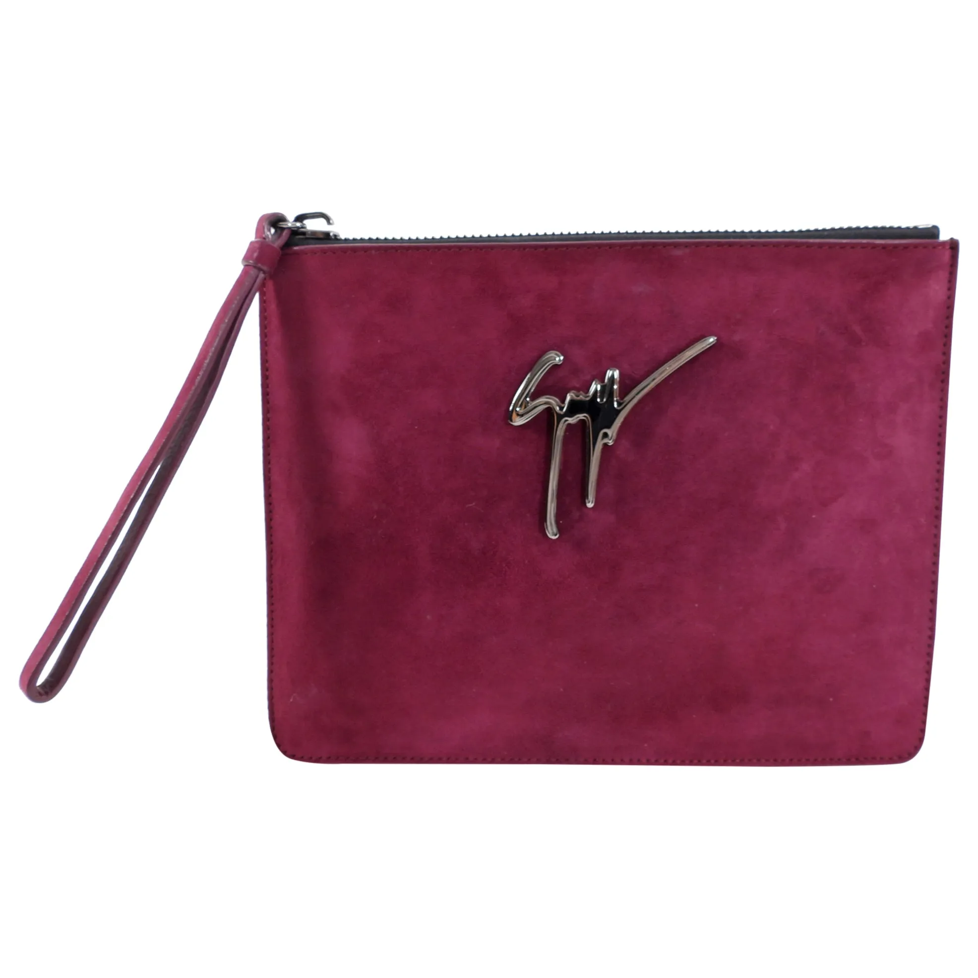 Giuseppe Zanotti Plum Purple Suede Zippered Wristlet Pouch