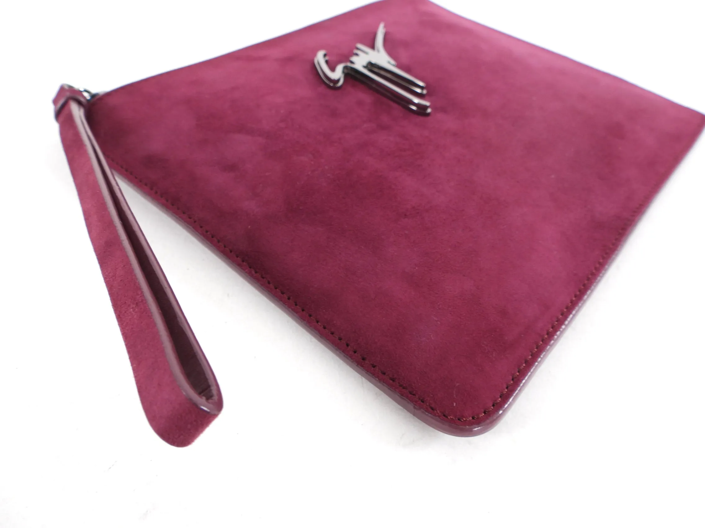 Giuseppe Zanotti Plum Purple Suede Zippered Wristlet Pouch