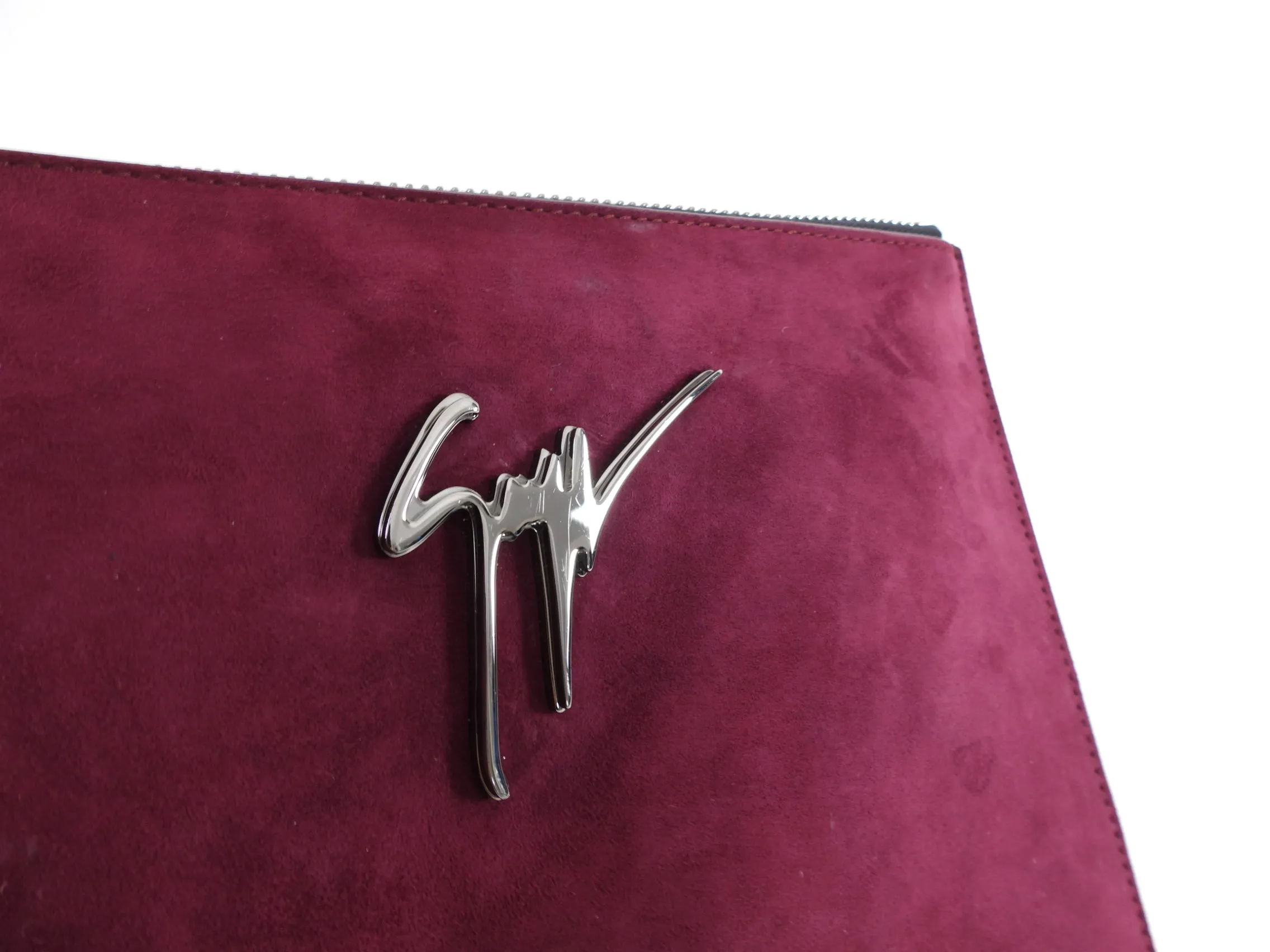 Giuseppe Zanotti Plum Purple Suede Zippered Wristlet Pouch