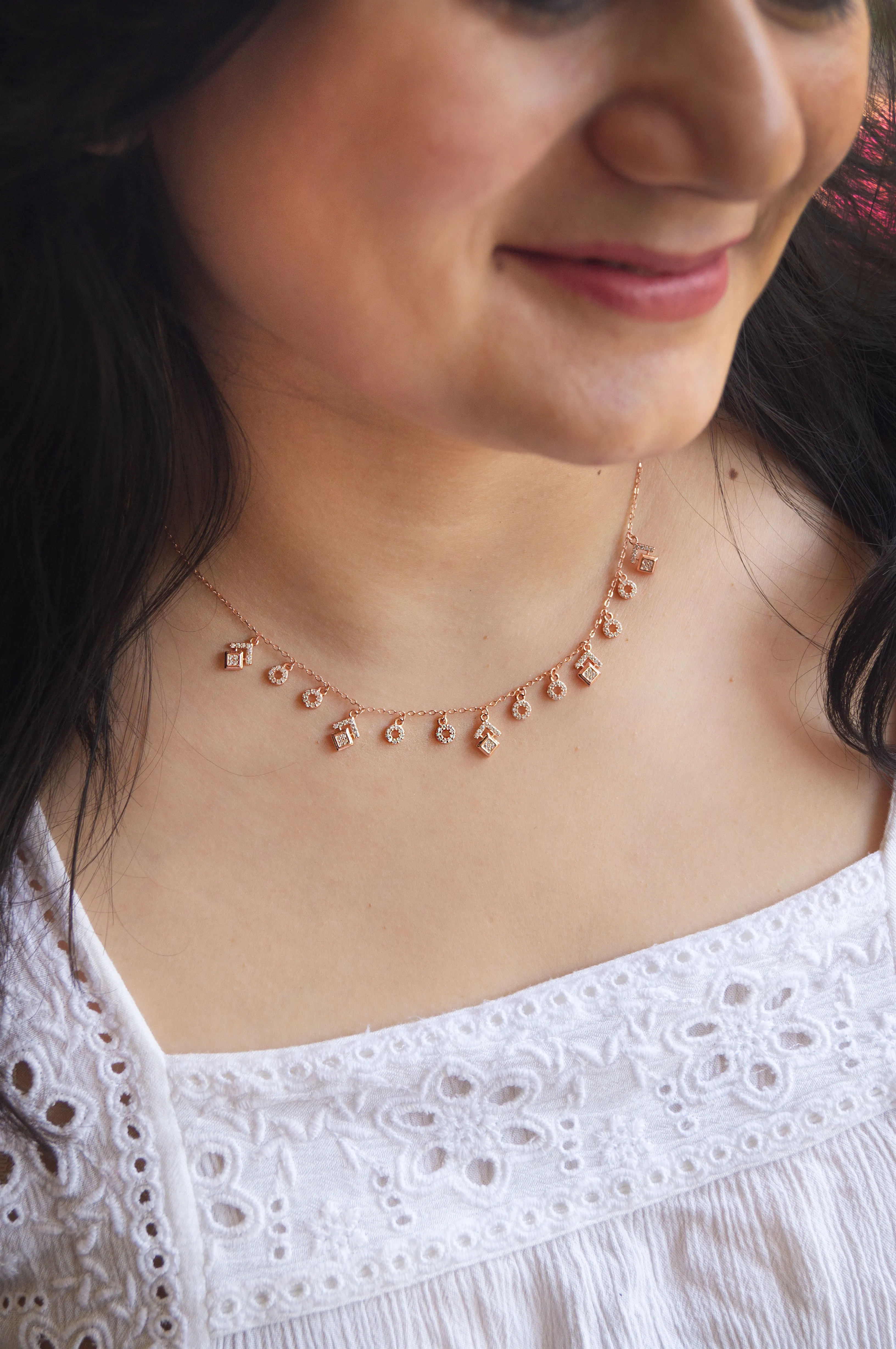 Grandeur Geometric Rose Gold Plated Sterling Silver Chain Necklace Set