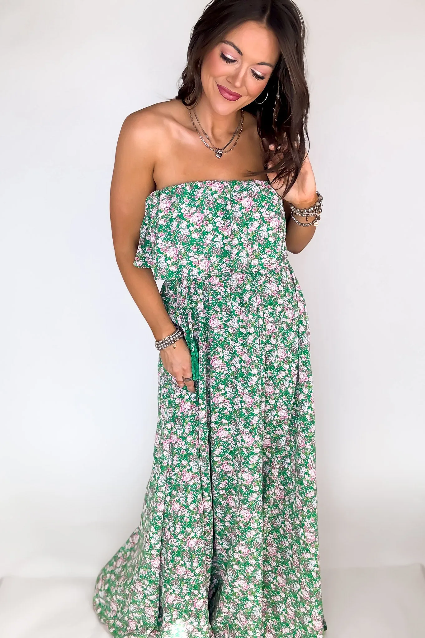 Green Floral Print Maxi Dress