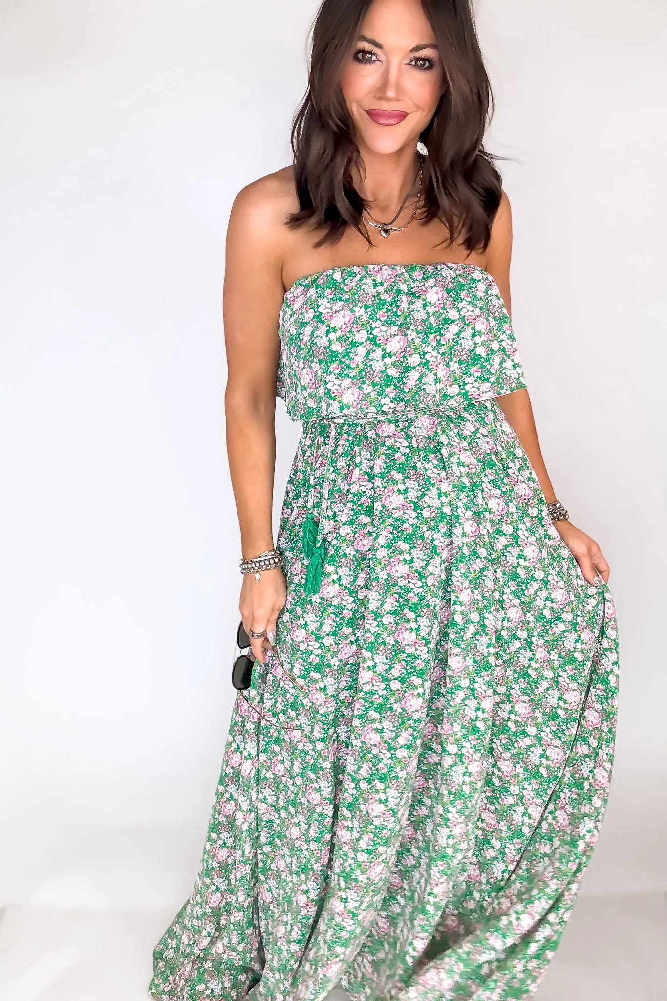 Green Floral Print Maxi Dress