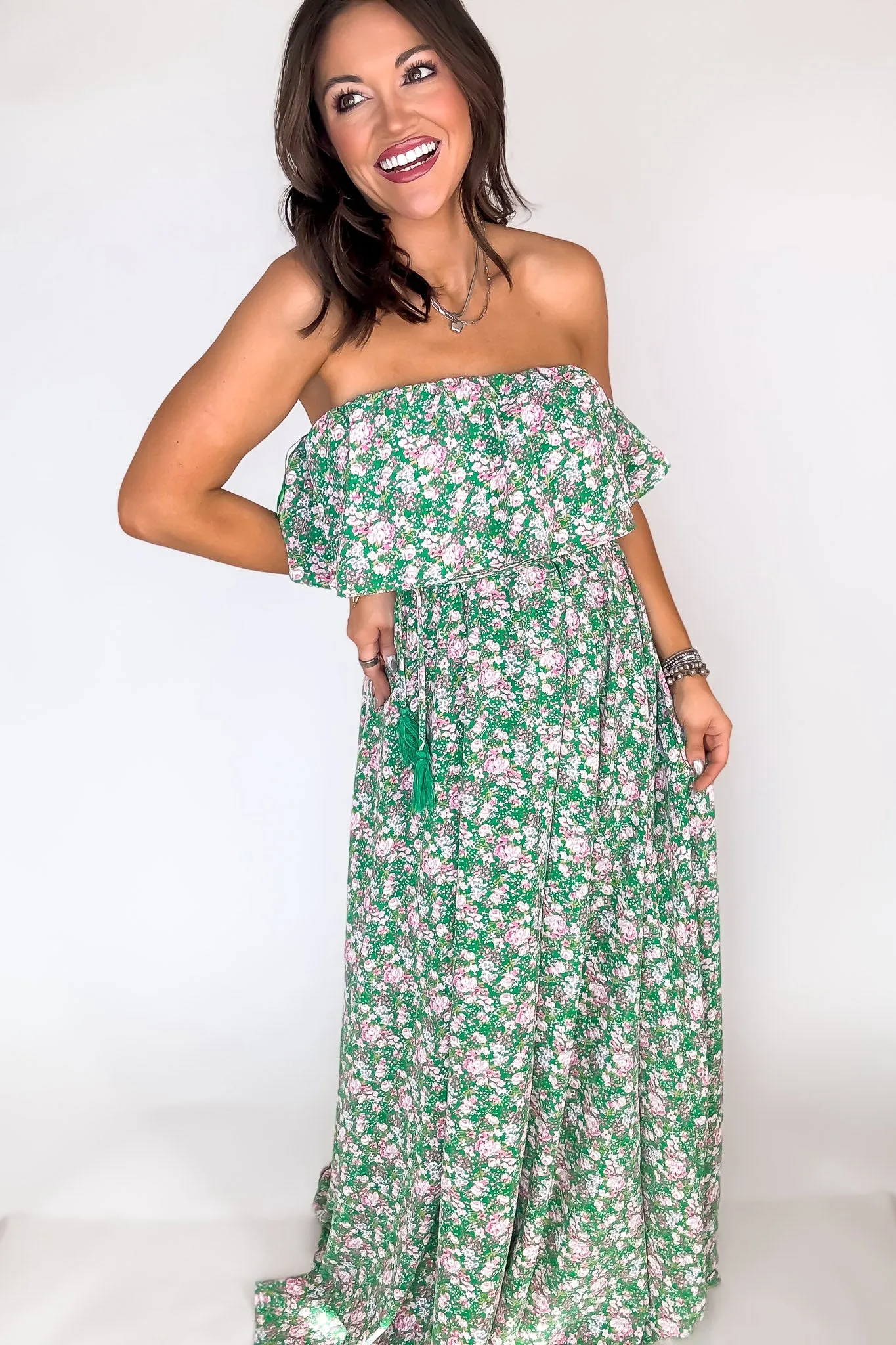 Green Floral Print Maxi Dress