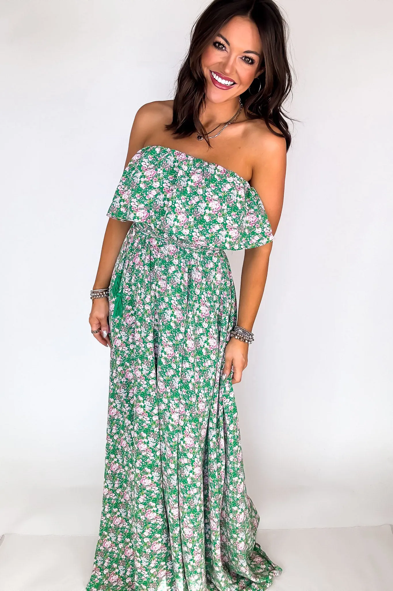 Green Floral Print Maxi Dress