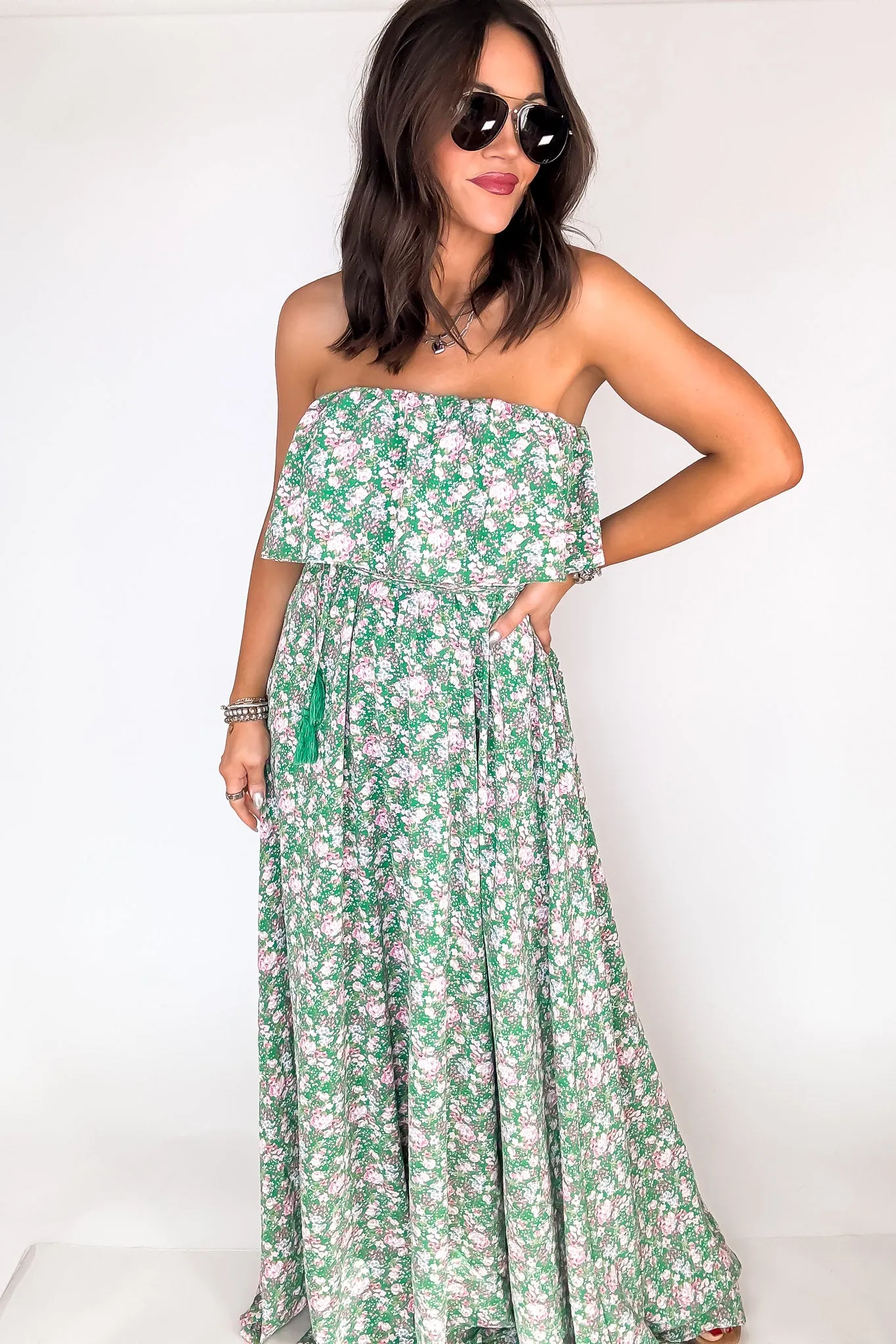 Green Floral Print Maxi Dress