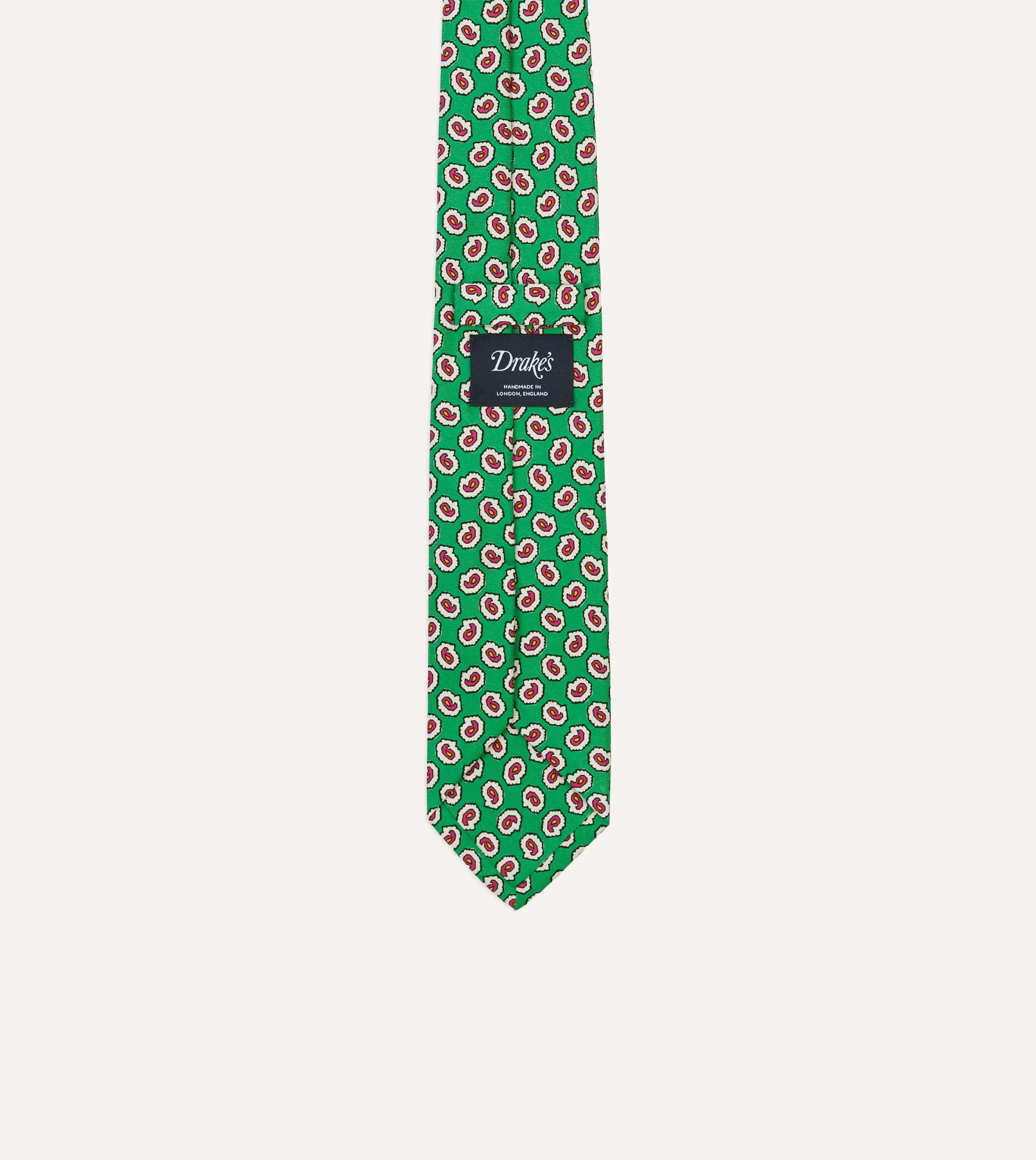 Green Small Paisley Leaf Print Silk Self Tipped Tie