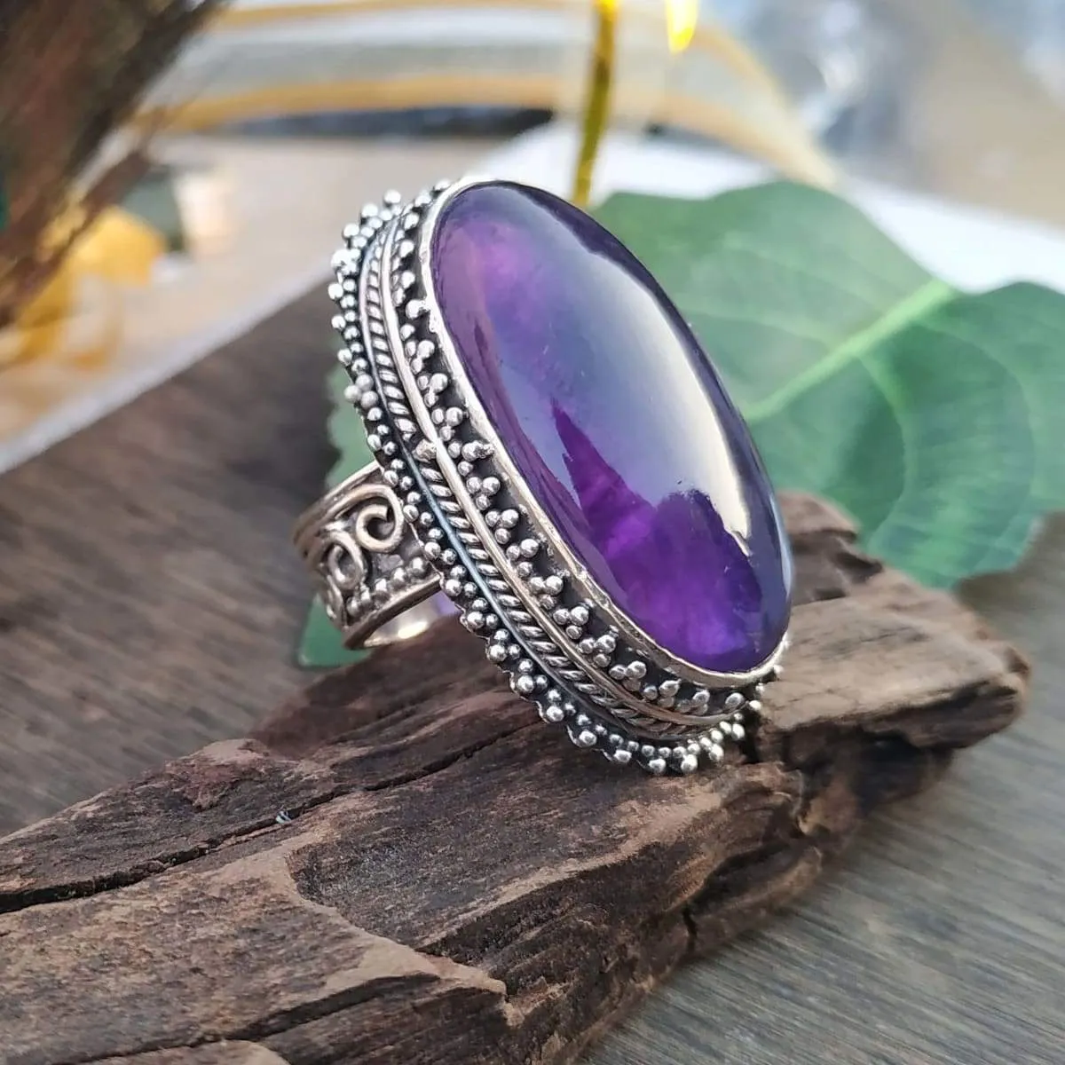 Handmade Boho Amethyst Ring