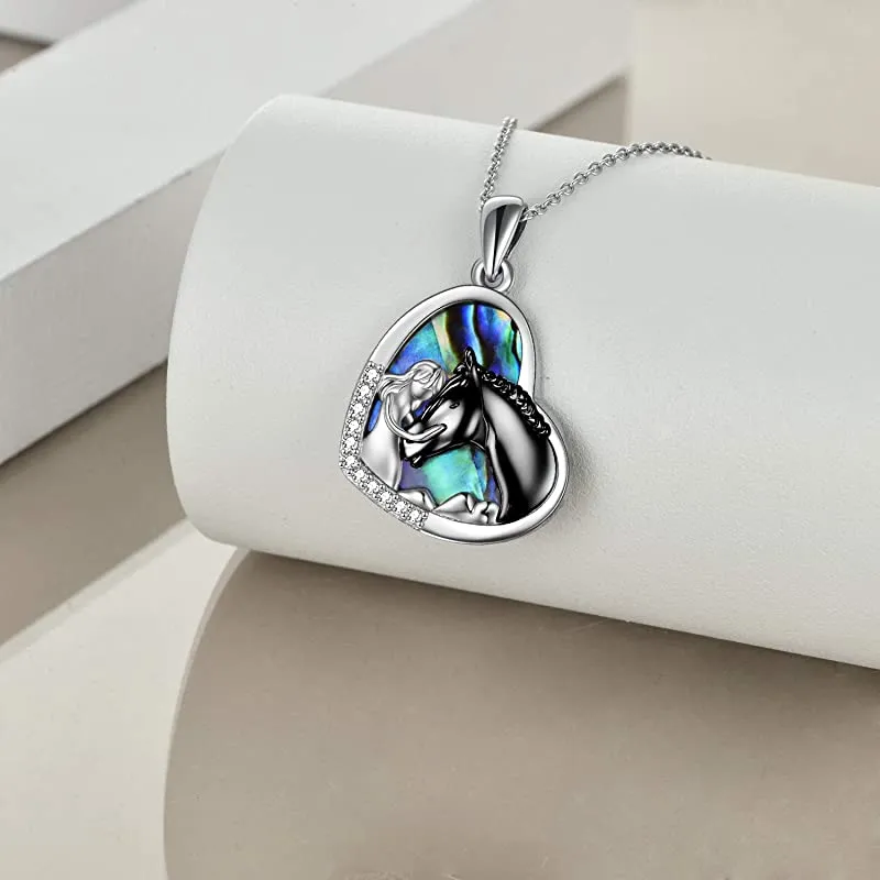 Horse Pendant Necklace Jewelry 925 Sterling Silver Girls Embrace Horse Gift for Women Girls