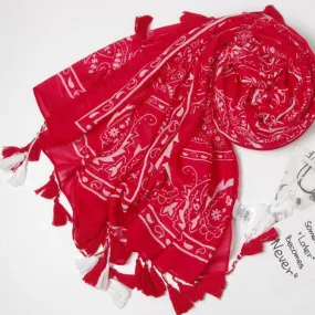 Indiana Paisley Red Tassel Scarf