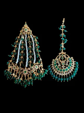 JT7  Hira Jhoomar tika in green ( emeralds ) ( SHIPS IN 4 WEEKS  )