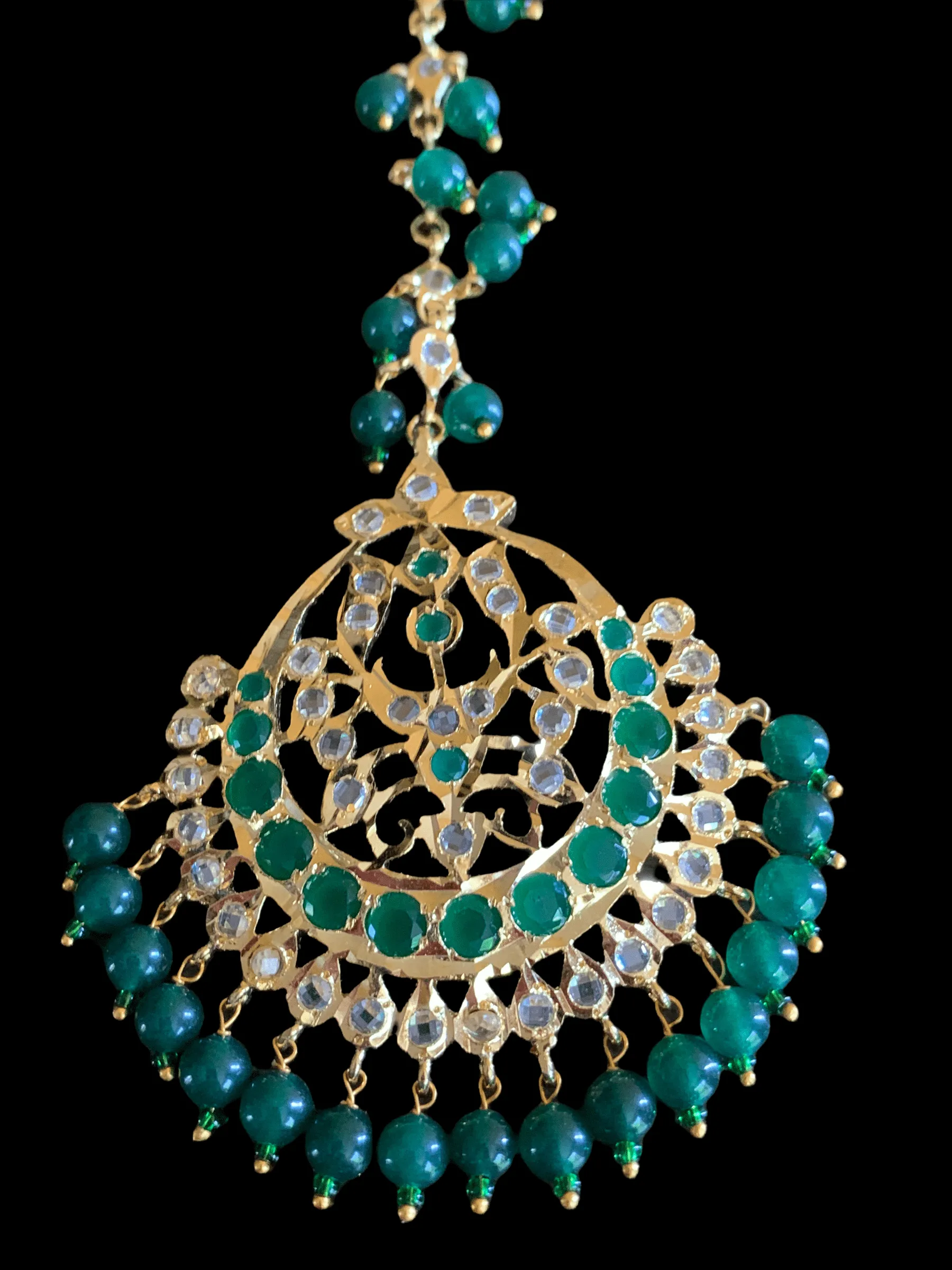 JT7  Hira Jhoomar tika in green ( emeralds ) ( SHIPS IN 4 WEEKS  )