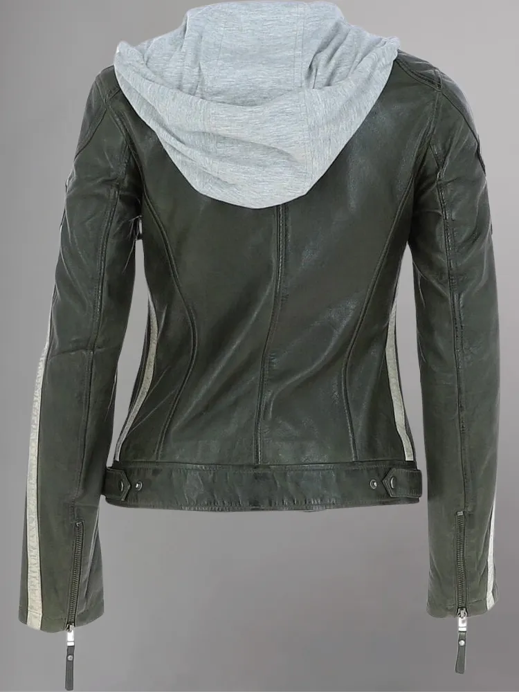 Ladies Casual Pure Dark Green Elegant Leather Jacket